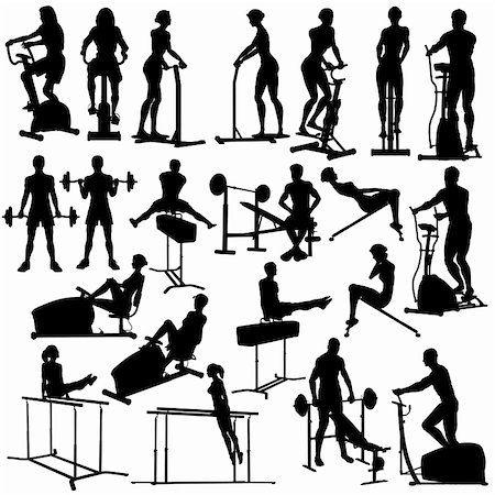 pferd (gymnastik) - Set of silhouettes of people exercising in the gym with all figures and equipment as separate objects Stockbilder - Microstock & Abonnement, Bildnummer: 400-04082851