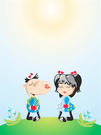 illustration, clip-art, color, art, cartoon, spring, valentines, holiday, girl, man, love, sun, sky Photographie de stock - Aubaine LD & Abonnement, Code: 400-04082895