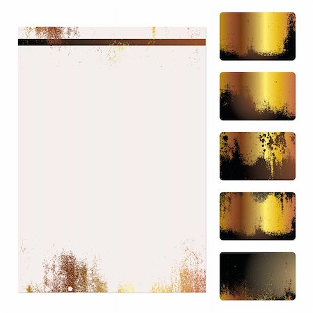 simas2 (artist) - Set of five gold grunge business cards and stationery sheet Foto de stock - Royalty-Free Super Valor e Assinatura, Número: 400-04083025