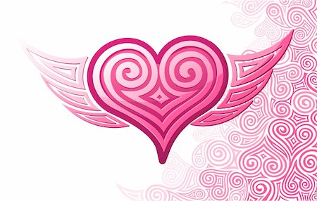 simsearch:400-06630419,k - Pink heart with wings and pattern. Vector illustration Stock Photo - Budget Royalty-Free & Subscription, Code: 400-04083027