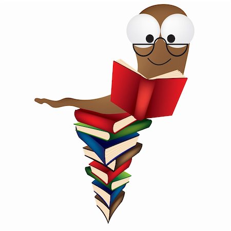 a vector illustration of a book worm on a huge pile of books Photographie de stock - Aubaine LD & Abonnement, Code: 400-04083398