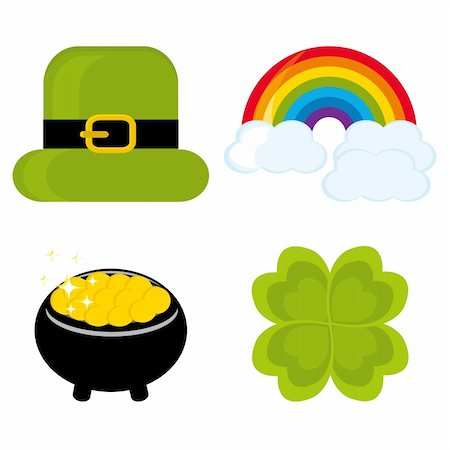 simsearch:400-04316567,k - Set of icons for St. Patrick's day (hat, rainbow, clover leaf, pot). Vector illustration. Foto de stock - Royalty-Free Super Valor e Assinatura, Número: 400-04094495