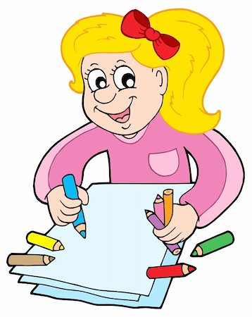 simsearch:400-04035033,k - Girl with crayons - vector illustration. Photographie de stock - Aubaine LD & Abonnement, Code: 400-04094829