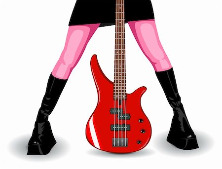 rock music clip art - Vector illustration of red bass guitar and female legs, guitar is fully editable Foto de stock - Super Valor sin royalties y Suscripción, Código: 400-04095410