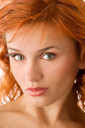 simsearch:400-04552932,k - red haired woman with green eyes and artificial eyelashes Stock Photo - Budget Royalty-Free & Subscription, Code: 400-04096499