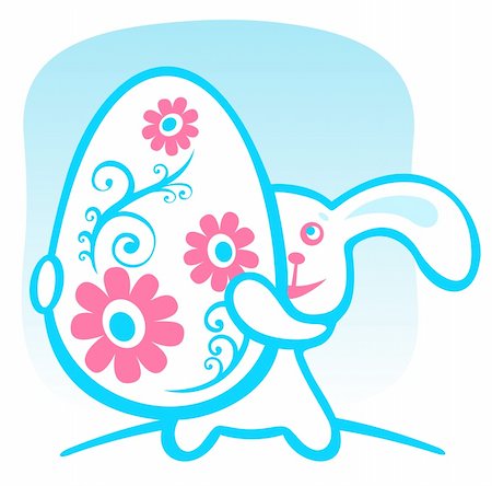 simsearch:400-04665876,k - Cartoon rabbit with easter egg on a blue background. Foto de stock - Super Valor sin royalties y Suscripción, Código: 400-04096617