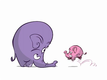 pretty cartoon mother - baby elephant is running to mommy Stock Photo - Budget Royalty-Free & Subscription, Code: 400-04096929