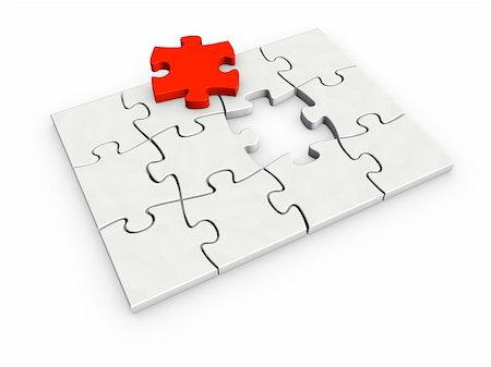 simsearch:400-05288074,k - An isolated incomplete puzzle with last red piece on white background Stock Photo - Budget Royalty-Free & Subscription, Code: 400-04097347