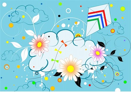 Colorful design with clouds and kite, vector illustration Stock Photo - Budget Royalty-Free & Subscription, Code: 400-04097617