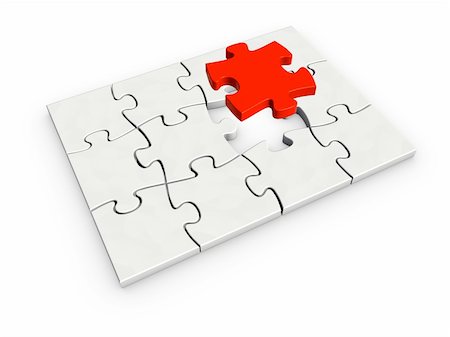 simsearch:400-05288074,k - An isolated incomplete puzzle with last red piece on white background Stock Photo - Budget Royalty-Free & Subscription, Code: 400-04097639