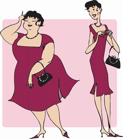 dress for fat women - Two lades of different sizes wearing the same dress Stock Photo - Budget Royalty-Free & Subscription, Code: 400-04098020
