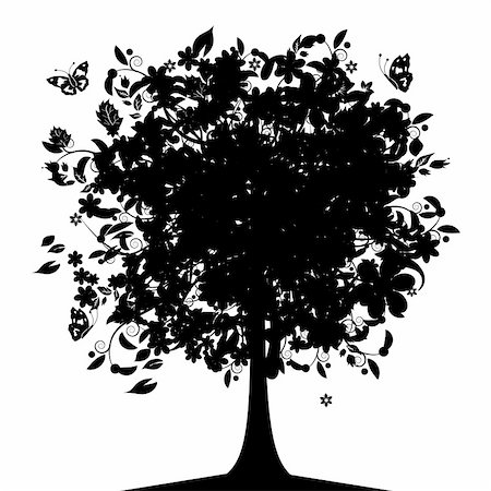 simsearch:400-04597022,k - Floral tree silhouette black Stock Photo - Budget Royalty-Free & Subscription, Code: 400-04098097