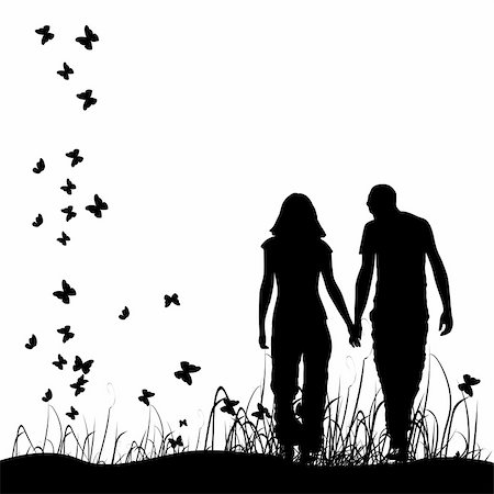 Couple on meadow, black silhouette Foto de stock - Super Valor sin royalties y Suscripción, Código: 400-04098106