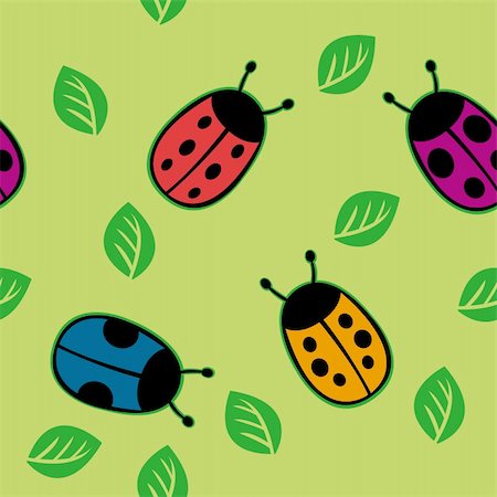 fun plant clip art - Seamless pattern with color ladybirds on green background Stock Photo - Budget Royalty-Free & Subscription, Code: 400-04098371