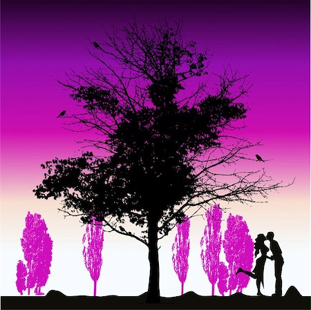 Couple silhouette, big tree old Stock Photo - Budget Royalty-Free & Subscription, Code: 400-04098915