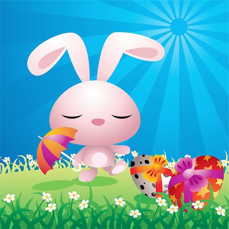 Colorful illustration of a sweet Easter bunny in a field. Photographie de stock - Aubaine LD & Abonnement, Code: 400-04099727