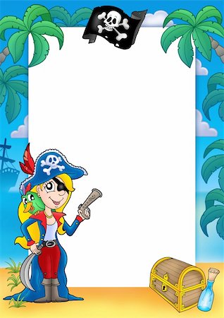 plage (sable) - Frame with pirate woman 1 - color illustration. Foto de stock - Super Valor sin royalties y Suscripción, Código: 400-04099757