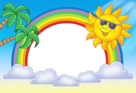 simsearch:400-04419402,k - Frame with Sun and rainbow - color illustration. Photographie de stock - Aubaine LD & Abonnement, Code: 400-04099760