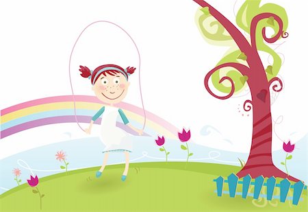 funky cartoon girls - Wonderful spring atmosphere. Vector illustration. See more pictures in my portfolio! Stock Photo - Budget Royalty-Free & Subscription, Code: 400-04099800