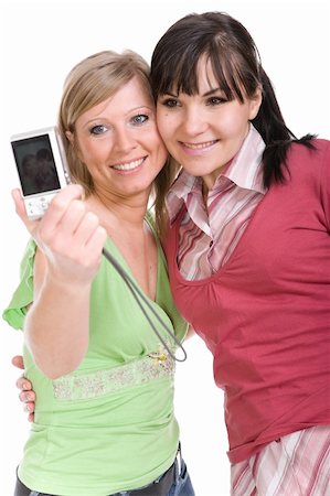 simsearch:400-05169559,k - happy two women over white background Foto de stock - Super Valor sin royalties y Suscripción, Código: 400-04099833