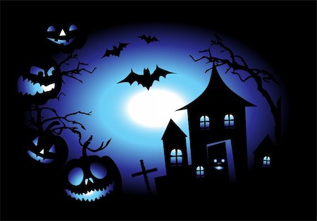 Halloween night background, vector illustration Stock Photo - Budget Royalty-Free & Subscription, Code: 400-04099928