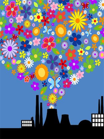 simsearch:400-04584480,k - Factory with colorful flower smoke. Vector art Stock Photo - Budget Royalty-Free & Subscription, Code: 400-04090174