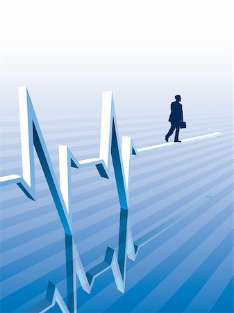 examine graphs - Businessman is walking on a graph, conceptual business illustration. Stock Photo - Budget Royalty-Free & Subscription, Code: 400-04090460