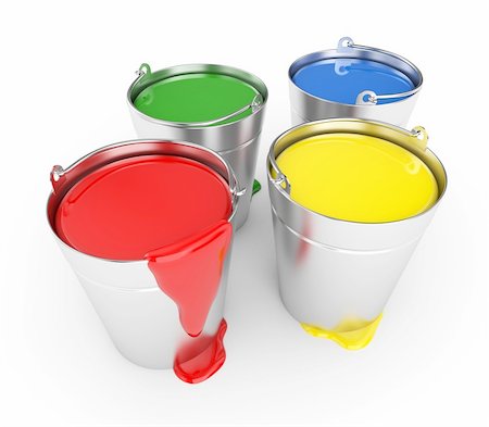 simsearch:400-05071190,k - Buckets with a paint, isolated on white Foto de stock - Super Valor sin royalties y Suscripción, Código: 400-04091929