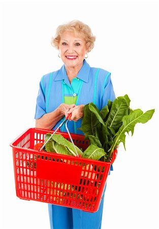 food market old people - Beautiful senior lady shopping for healthy organic produce.  Isolated on white. Stock Photo - Budget Royalty-Free & Subscription, Code: 400-04092040