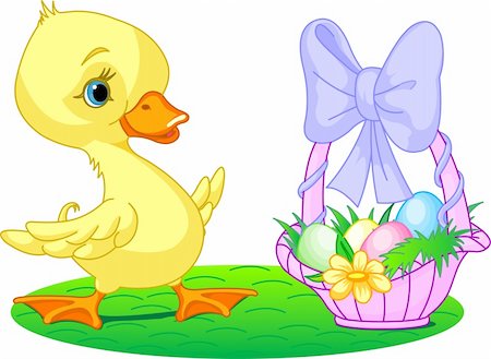 dazdraperma (artist) - Easter duckling with a basket of eggs - happy Easter! Photographie de stock - Aubaine LD & Abonnement, Code: 400-04092111