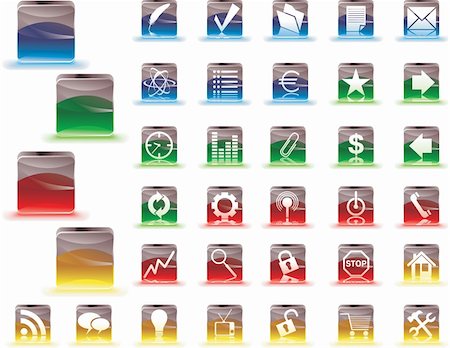 simsearch:400-04620594,k - Set of icons on color glassy cubes. Easy to edit Foto de stock - Super Valor sin royalties y Suscripción, Código: 400-04092128