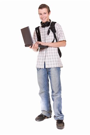 simsearch:400-08404925,k - casual teenager with laptop. over white background Stock Photo - Budget Royalty-Free & Subscription, Code: 400-04092368