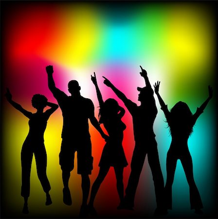 simsearch:400-04969579,k - Silhouettes of people dancing on colourful background Stock Photo - Budget Royalty-Free & Subscription, Code: 400-04092747