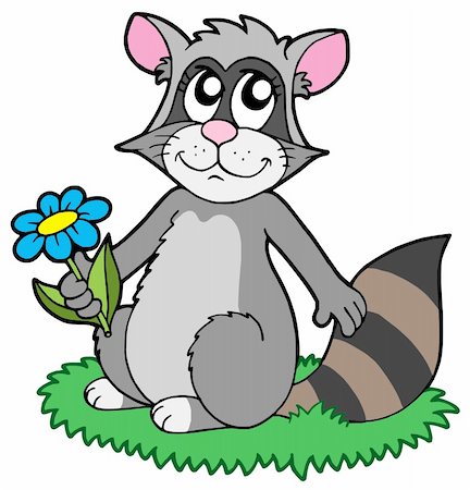 simsearch:400-04628759,k - Cartoon racoon with flower - vector illustration. Foto de stock - Super Valor sin royalties y Suscripción, Código: 400-04092842