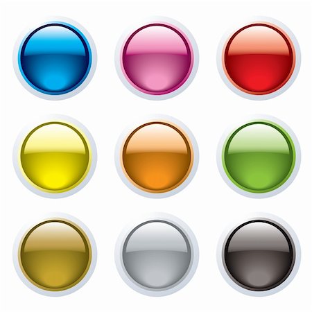 Set of nine gel filled buttons with a white surround and reflection Stock Photo - Budget Royalty-Free & Subscription, Code: 400-04093385