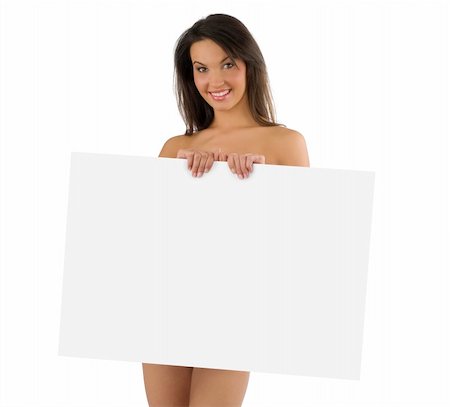 cute naked girl with white adv display in front of body smiling Stock Photo - Budget Royalty-Free & Subscription, Code: 400-04093446