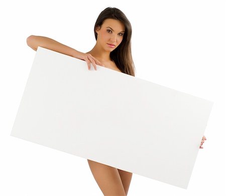 young naked woman cover body with a white advertising display Stock Photo - Budget Royalty-Free & Subscription, Code: 400-04093441