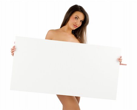 young naked woman cover body with a white advertising display Photographie de stock - Aubaine LD & Abonnement, Code: 400-04093442