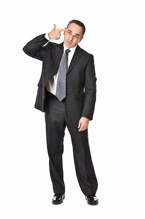 simsearch:400-04485729,k - Businessman in a suit gesturing suicide isolated on white background Stock Photo - Budget Royalty-Free & Subscription, Code: 400-04093563