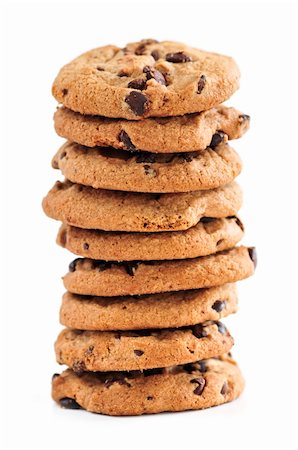 simsearch:400-04093610,k - Tall stack of chocolate chip cookies isolated on white background Stock Photo - Budget Royalty-Free & Subscription, Code: 400-04093608