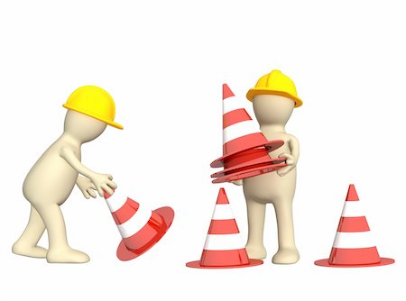 simsearch:400-05341942,k - Two 3d puppets with emergency cones Stock Photo - Budget Royalty-Free & Subscription, Code: 400-04104301
