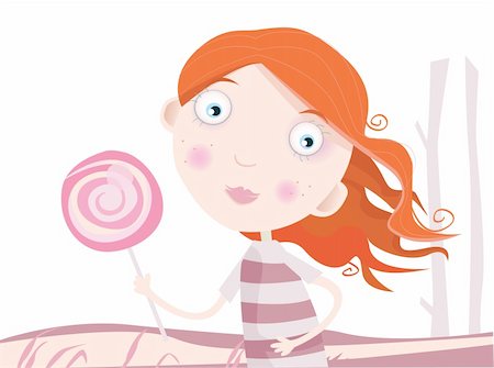 simsearch:673-02138312,k - Small girl with sweet lollipop. Art Vector Illustration. Stock Photo - Budget Royalty-Free & Subscription, Code: 400-04105435