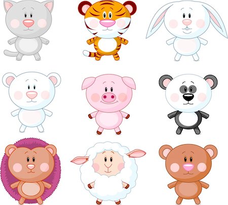 simsearch:400-08625451,k - Cute animals cartoon set. Vector Stock Photo - Budget Royalty-Free & Subscription, Code: 400-04106177