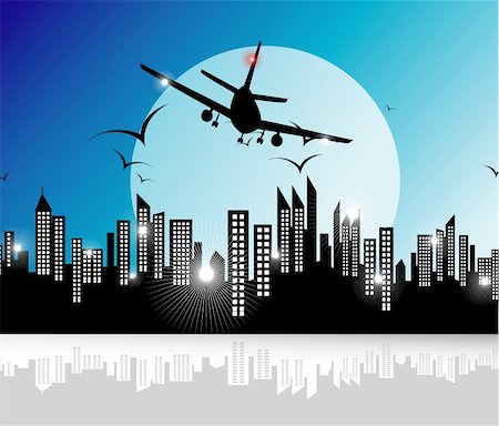 Airplane flyng on the city Stock Photo - Budget Royalty-Free & Subscription, Code: 400-04106251