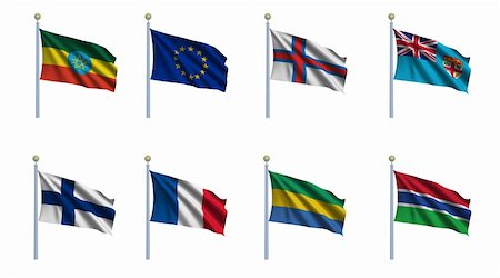 World flag set 08 - Ethiopia, European Union, Faroe Islands, Fiji, Finland, France, Gabon and Gambia Photographie de stock - Aubaine LD & Abonnement, Code: 400-04106520