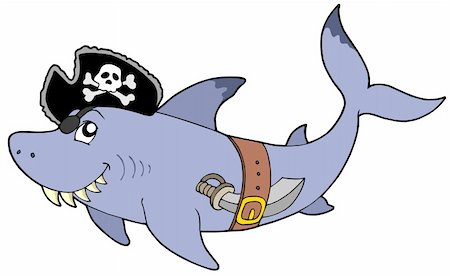 simsearch:400-04589554,k - Cartoon pirate shark - vector illustration. Photographie de stock - Aubaine LD & Abonnement, Code: 400-04106727