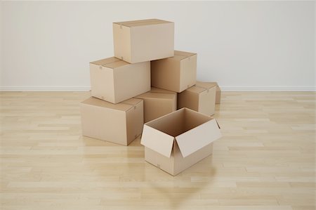 3d rendering of cardboard boxes in a empty room Stock Photo - Budget Royalty-Free & Subscription, Code: 400-04107041