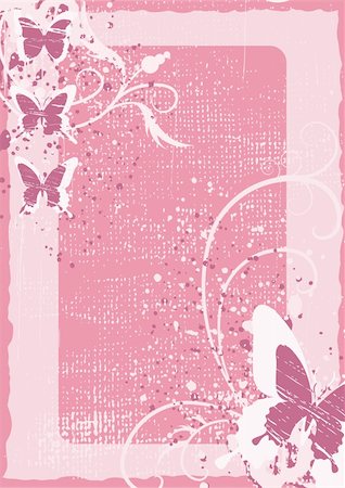 pink grunge scratched abstract background - Floral grunge background from butterfly and flowers Stock Photo - Budget Royalty-Free & Subscription, Code: 400-04107084