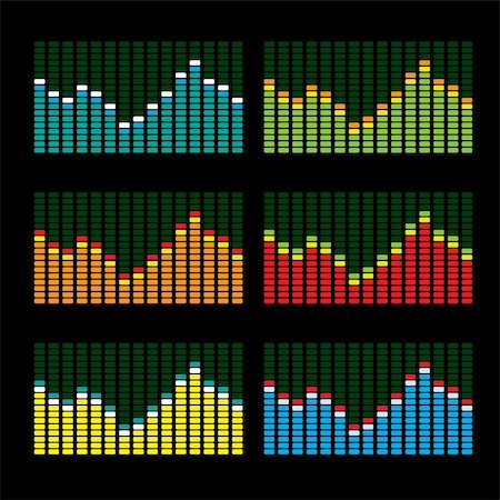 equalizer - Collection of six graphic equalisers in various color variations Stockbilder - Microstock & Abonnement, Bildnummer: 400-04107314