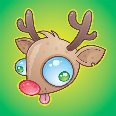 reindeer clip art - Wacky Rudolph The Red Nosed Reindeer face with bulging eyes sticking out his tongue. drawn in a humorous cartoon style. Stock Photo - Budget Royalty-Free & Subscription, Code: 400-04108293